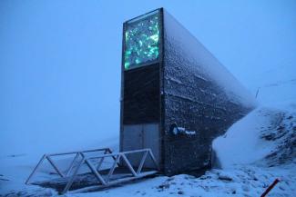 The entrance to the Svalbard Global Seed Vault in the Norwegian Arctic, where humanity stores a backup of many crops.