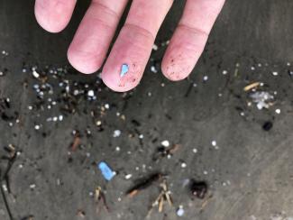Washed up microplastic debris in Depoe Bay in Oregon on the US West Coast.