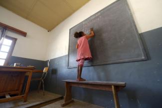Girl in a classroom in Madagascar