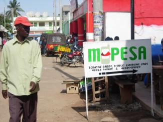 Shop offering M-Pesa services in Voi, Kenya.