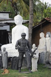 Sinhalese Buddhism ceased to be a non-violent doctrine long ago: sculptures on sale near the eastern coastal city of Trincomalee in 2010.