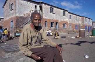 By the end of 2012, about 30 % of South Africans were dependent on some kind of social grant: old man in Langa township,  Cape Town.