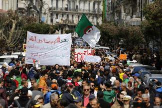 Mass anti-government protests in Algiers in March 2020.