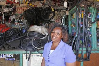 A micro-loan enabled this Kenyan woman to open a hardware store.