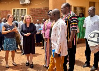 Svenja Schulze, Germany’s federal minister for economic cooperation and development, visiting a boarding school in Burkina Faso in March.