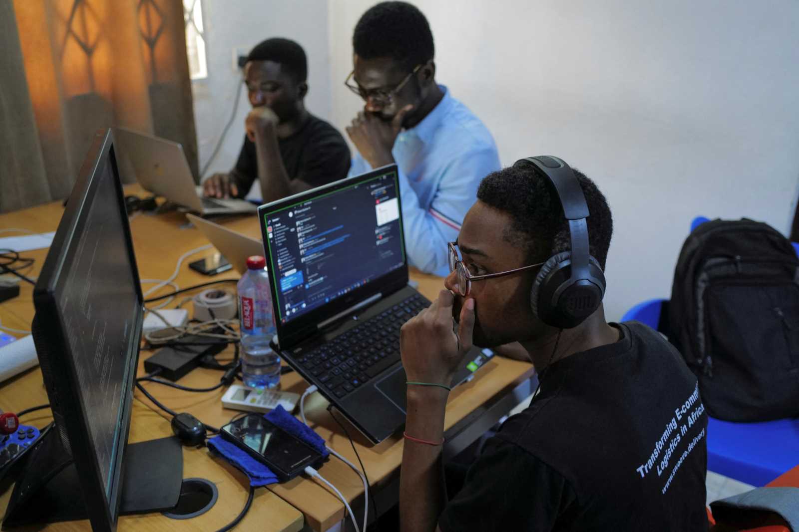 Coders at an office of a Ghanaian logistics start-up in Accra, the country’s capital.