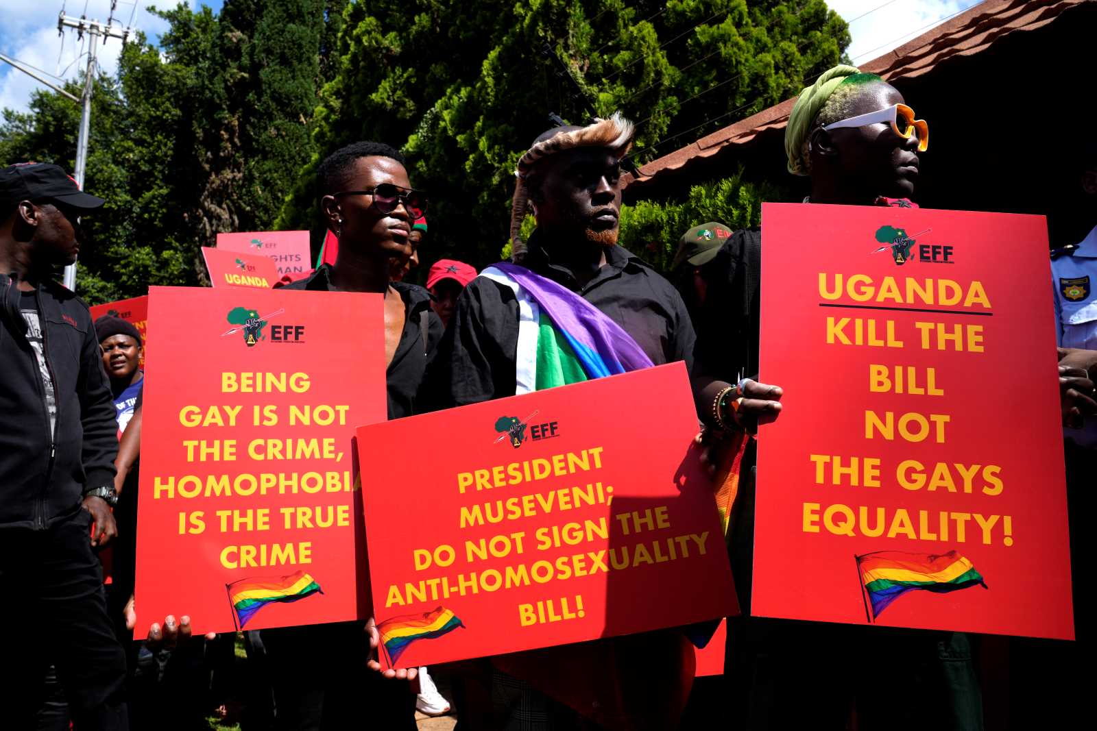 Protests against Uganda’s anti-homosexuality bill at the Ugandan High Commission in Pretoria, South Africa, 2023