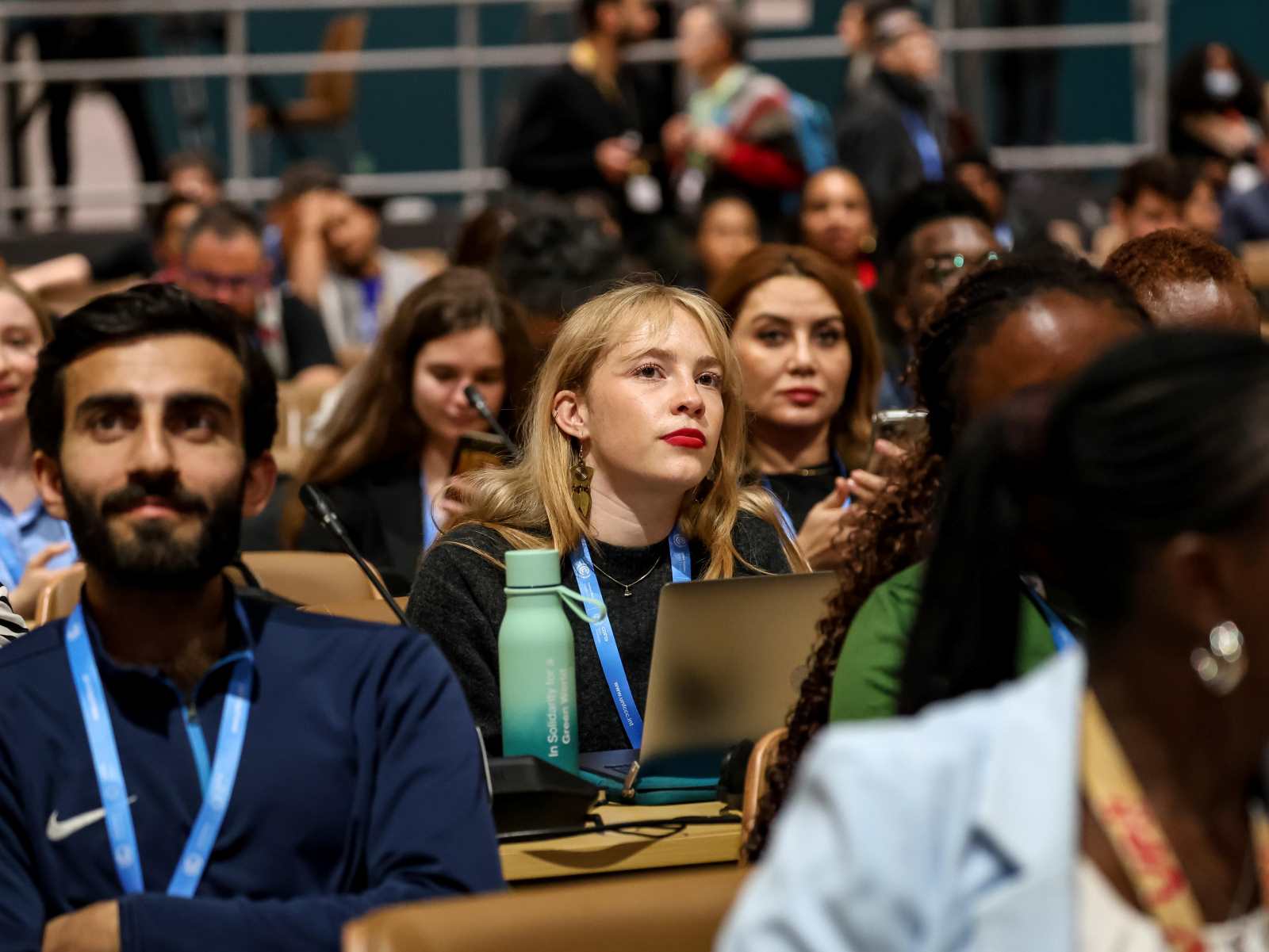 Young adults participate in The People's Plenary organized by civil society organizations in Caspian Plenary Room in Blue Zone during the United Nations Climate Change Conference COP29.