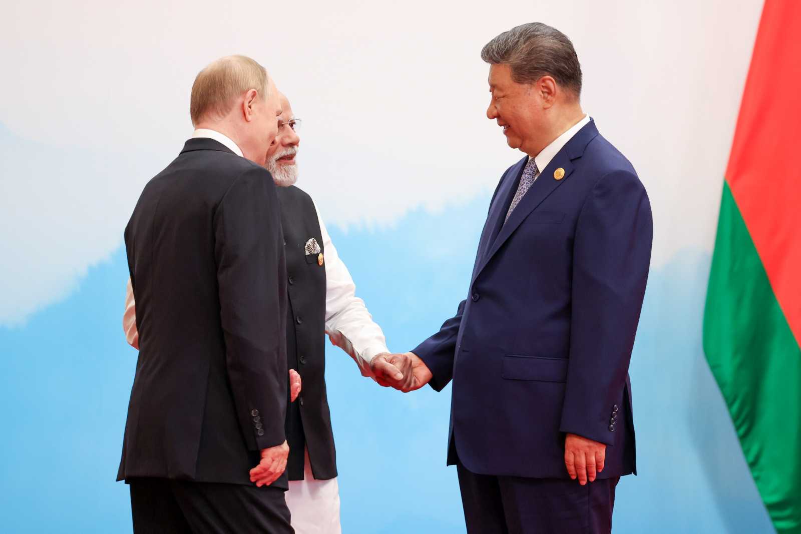 Narendra Modi, Xi Jinping and Vladimir Putin at the Shanghai Cooperation Organisation summit in Tianjin in September. 