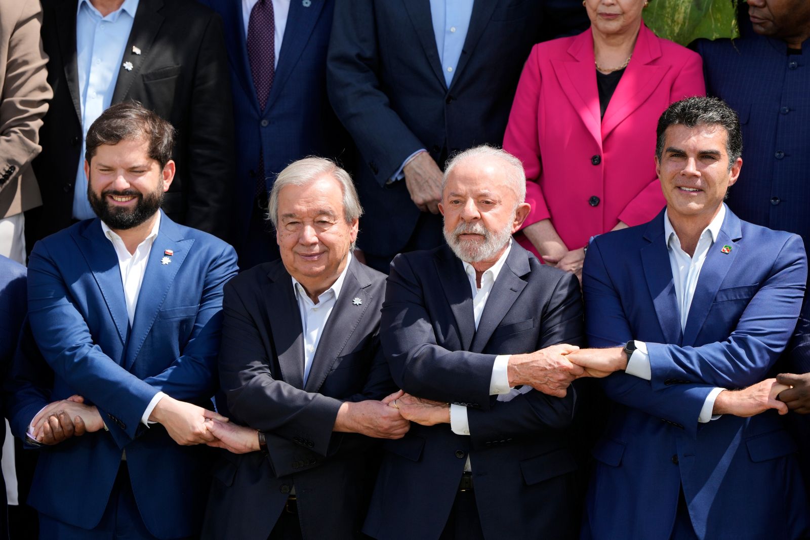 Chile’s President Gabriel Boric, United Nations Secretary General António Guterres, Brazil’s President Luiz Inácio Lula da Silva and Helder Barbalho, governor of the Brazilian state of Pará, at the U.N. Climate Summit in Belém, Brazil.