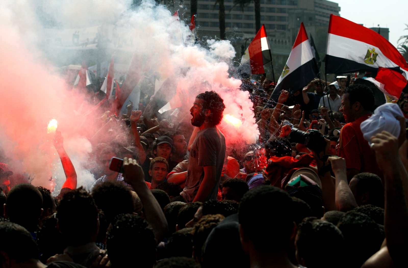 Ultra fans of Al Ahly protest against the government in Tahrir Square in Cairo in September 2011. 