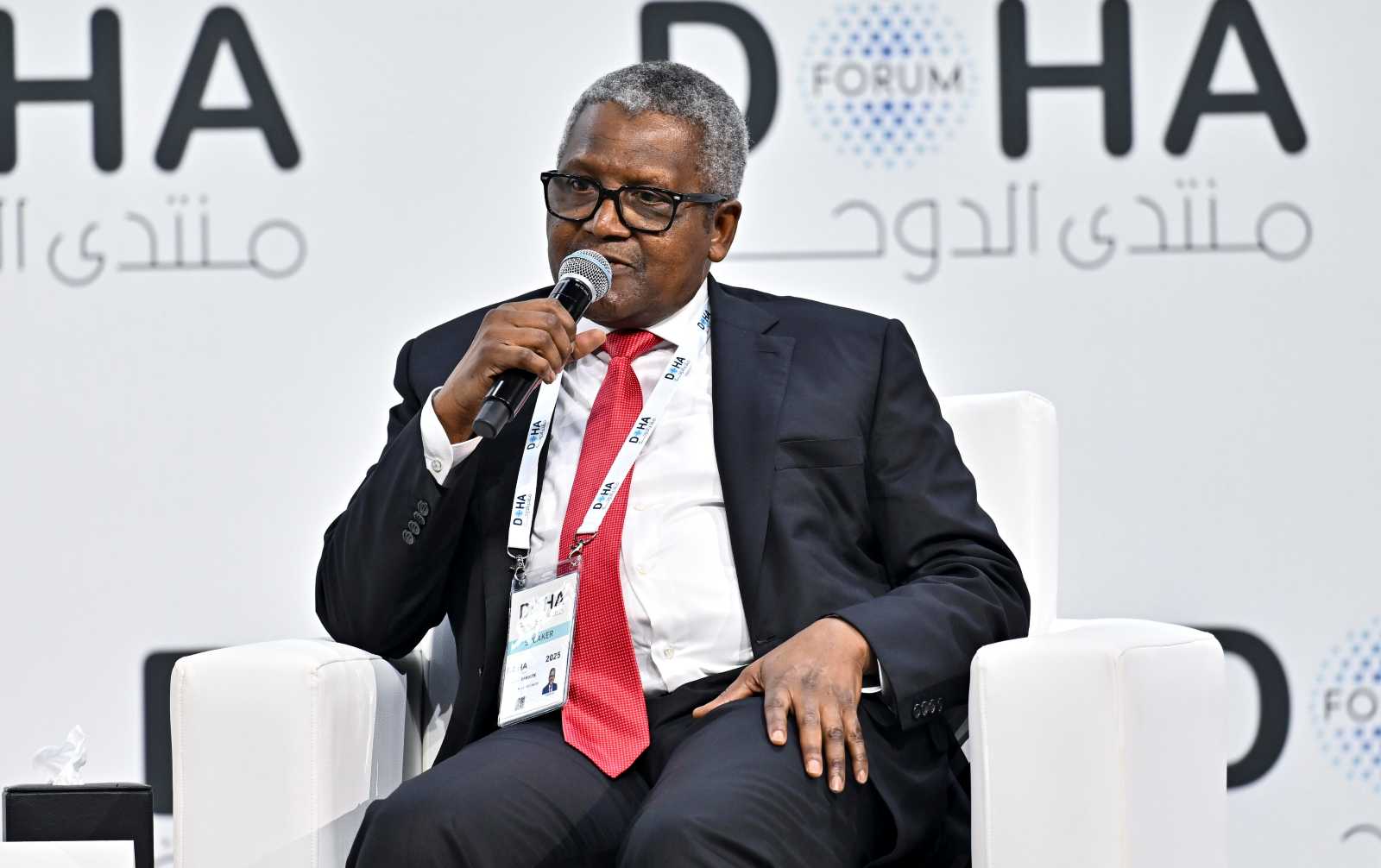 Can he save Africa from current and future fuel crises? Aliko Dangote at a panel discussion in Doha last year. 