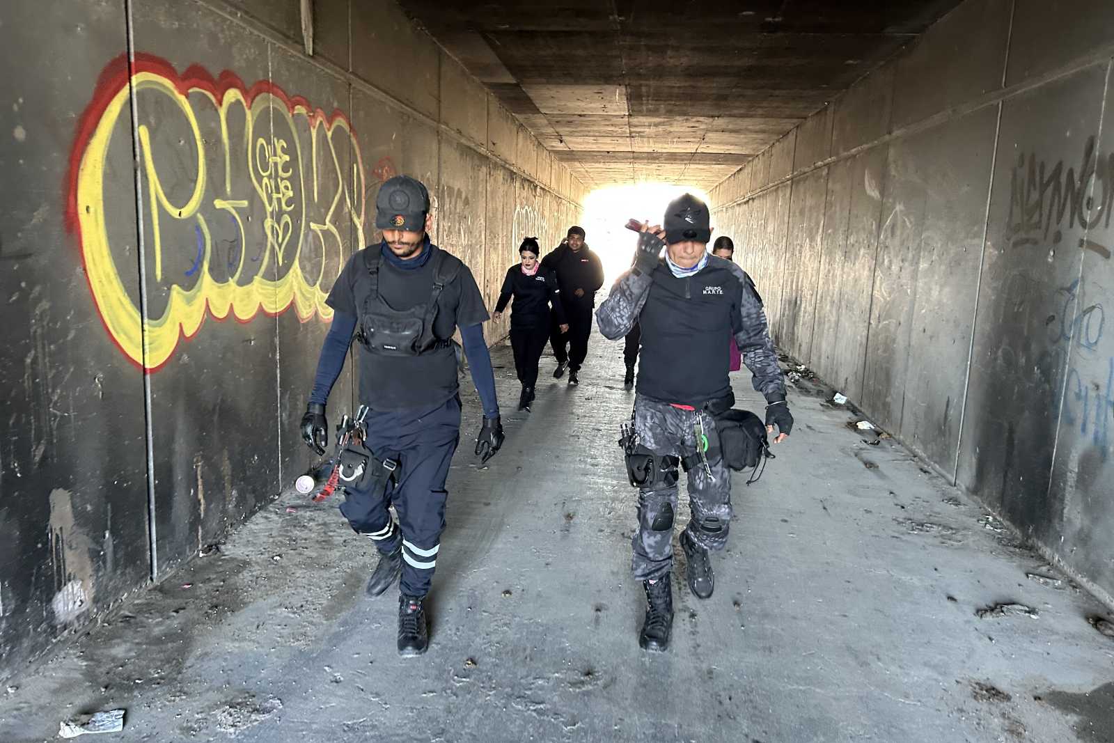Members of the civil society organisation “Grupo Marte” on patrol in the Mexican border town of Tijuana.