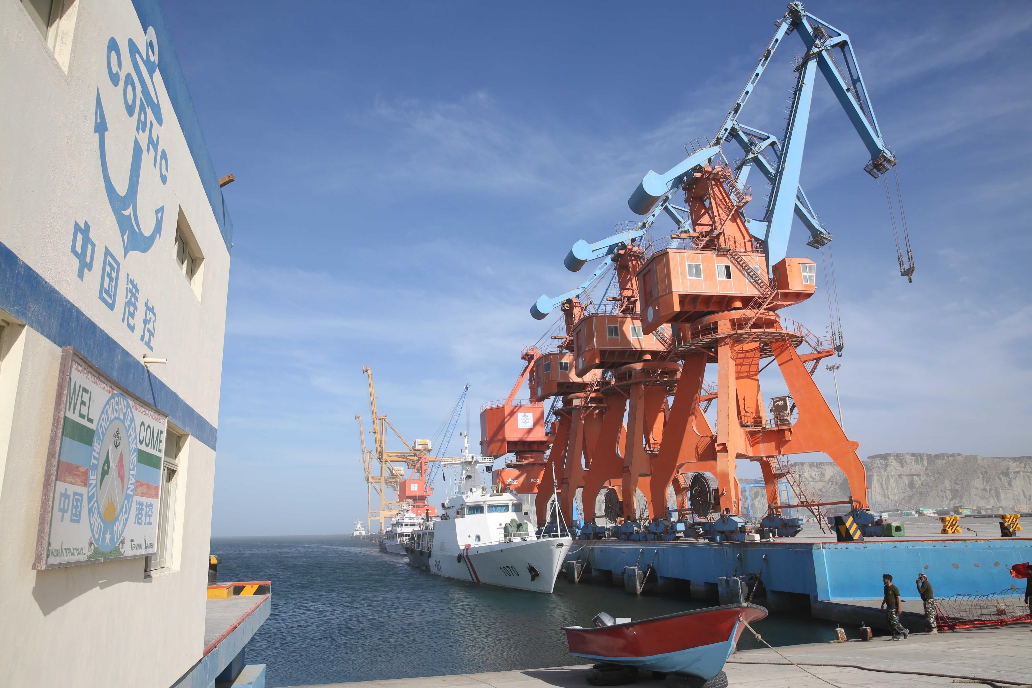 The deep-sea port at Gwadar on the Arabian Sea is part of the China-Pakistan Economic Corridor.