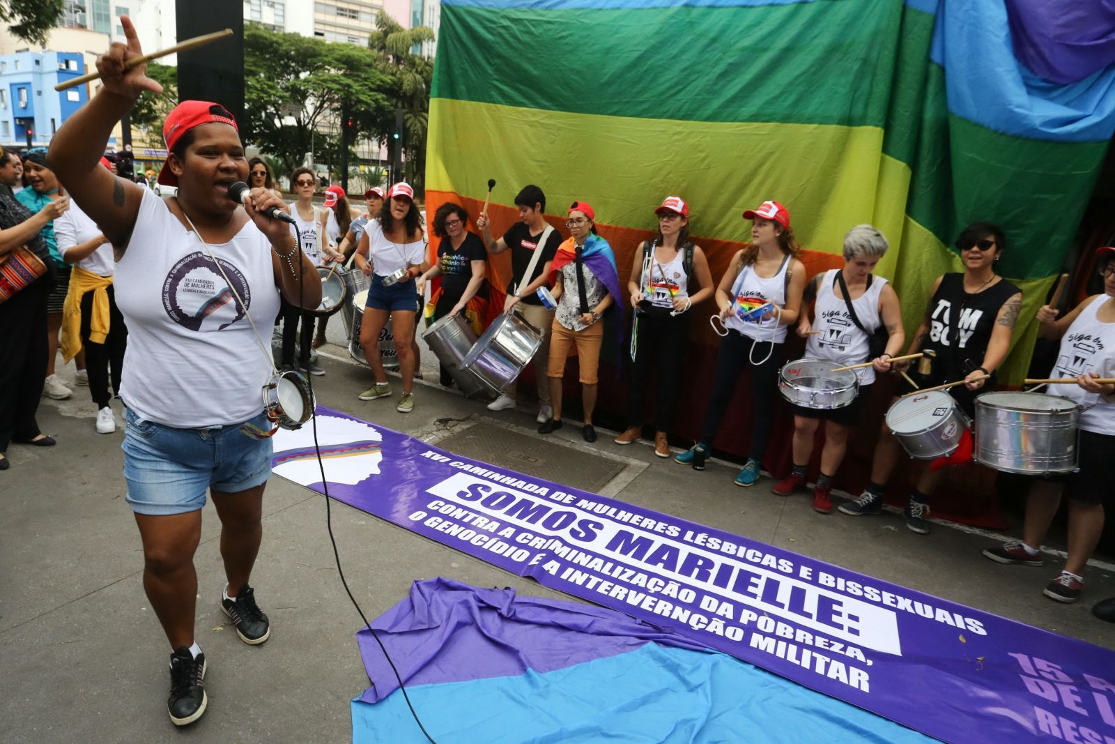 picture-alliance/NurPhoto Gedenken an die ermordete Marielle Franco bei einer Demonstration für die Rechte Homosexueller in São Paulo im März.