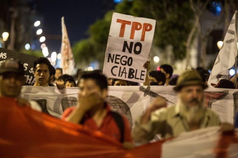 Around 1,500 people protest the TPP in Peru in early February.