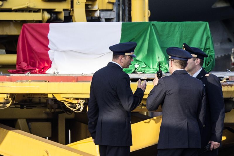 The coffin of one of the Italian victims in Rome in July.