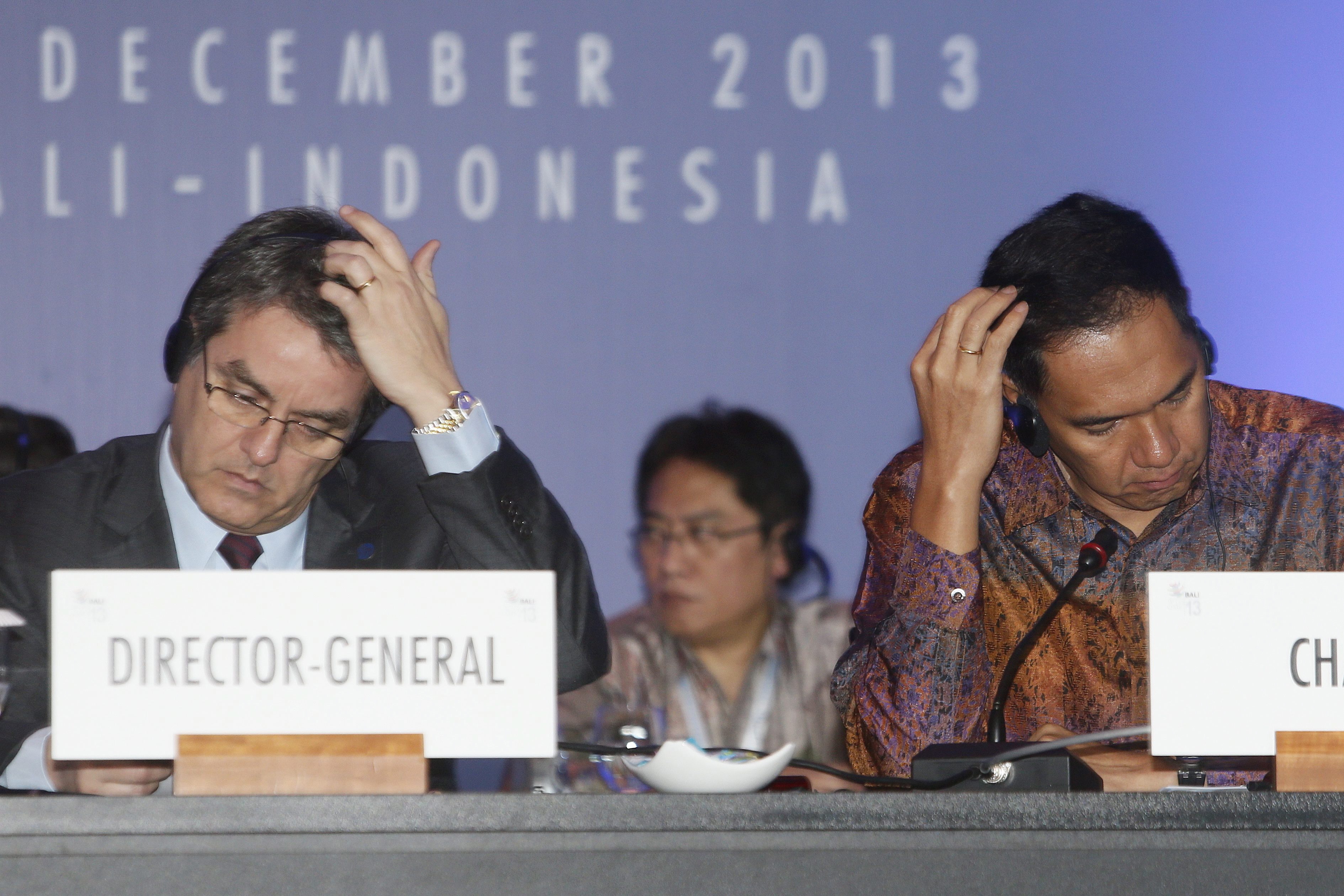 picture-alliance/dpa Es gab auch schwierige Momente: WTO-Generaldirektor Roberto Azevêdo mit dem indonesischen Handelsminister Gita Wirjawan.