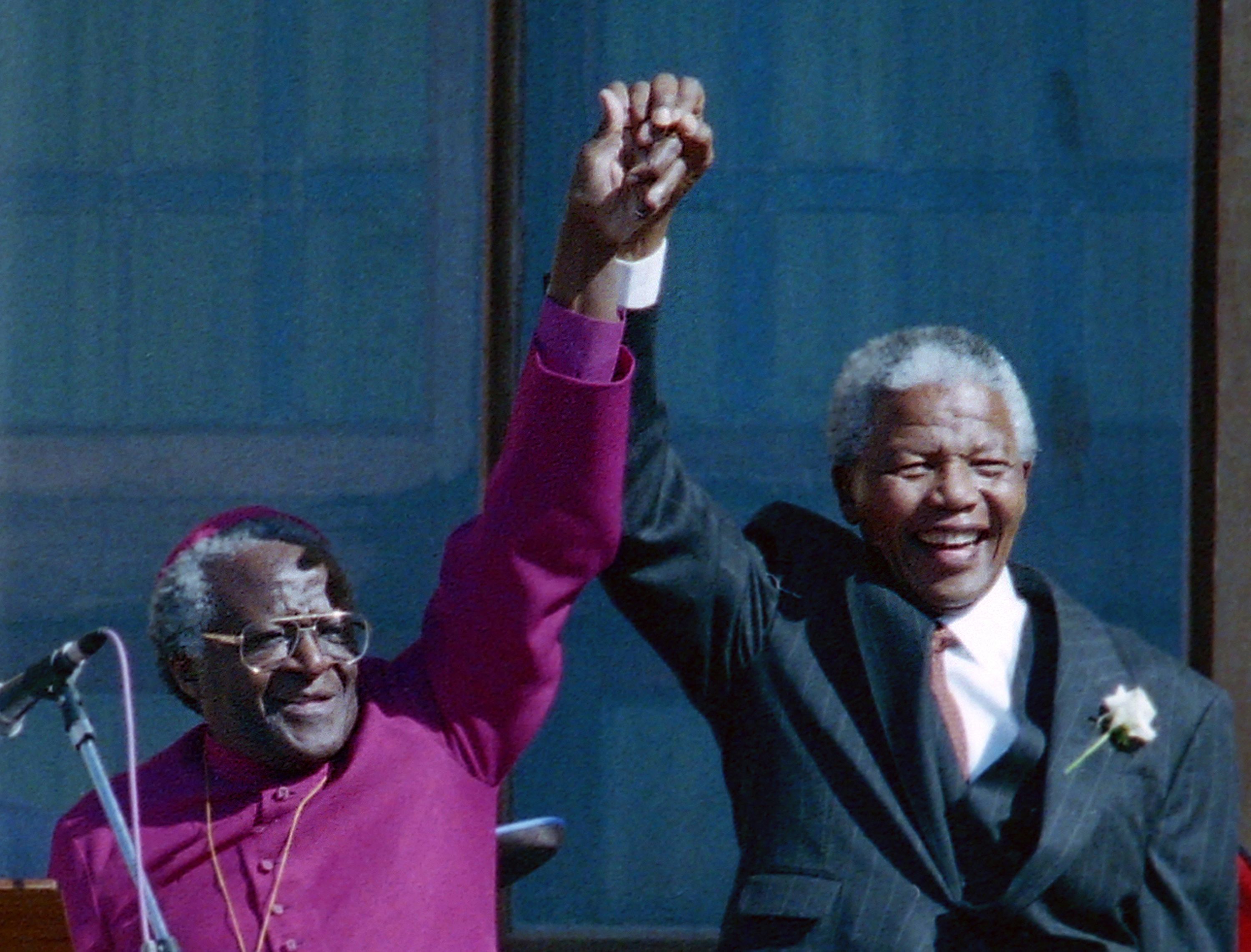 Desmond Tutu and Nelson Mandela in Cape Town in 1995.