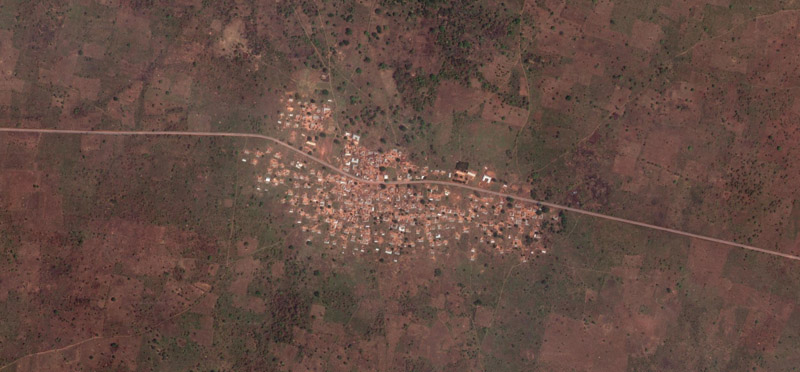 Screenshot: google maps Satellitenfotos sind hilfreich, ersetzen aber nicht die Datenerhebung vor Ort. Siedlung in Nordghana.