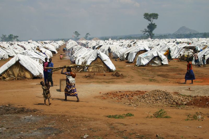 Erute refugee camp in Lira, Uganda. The tents were donated by Uganda Red Cross Society .