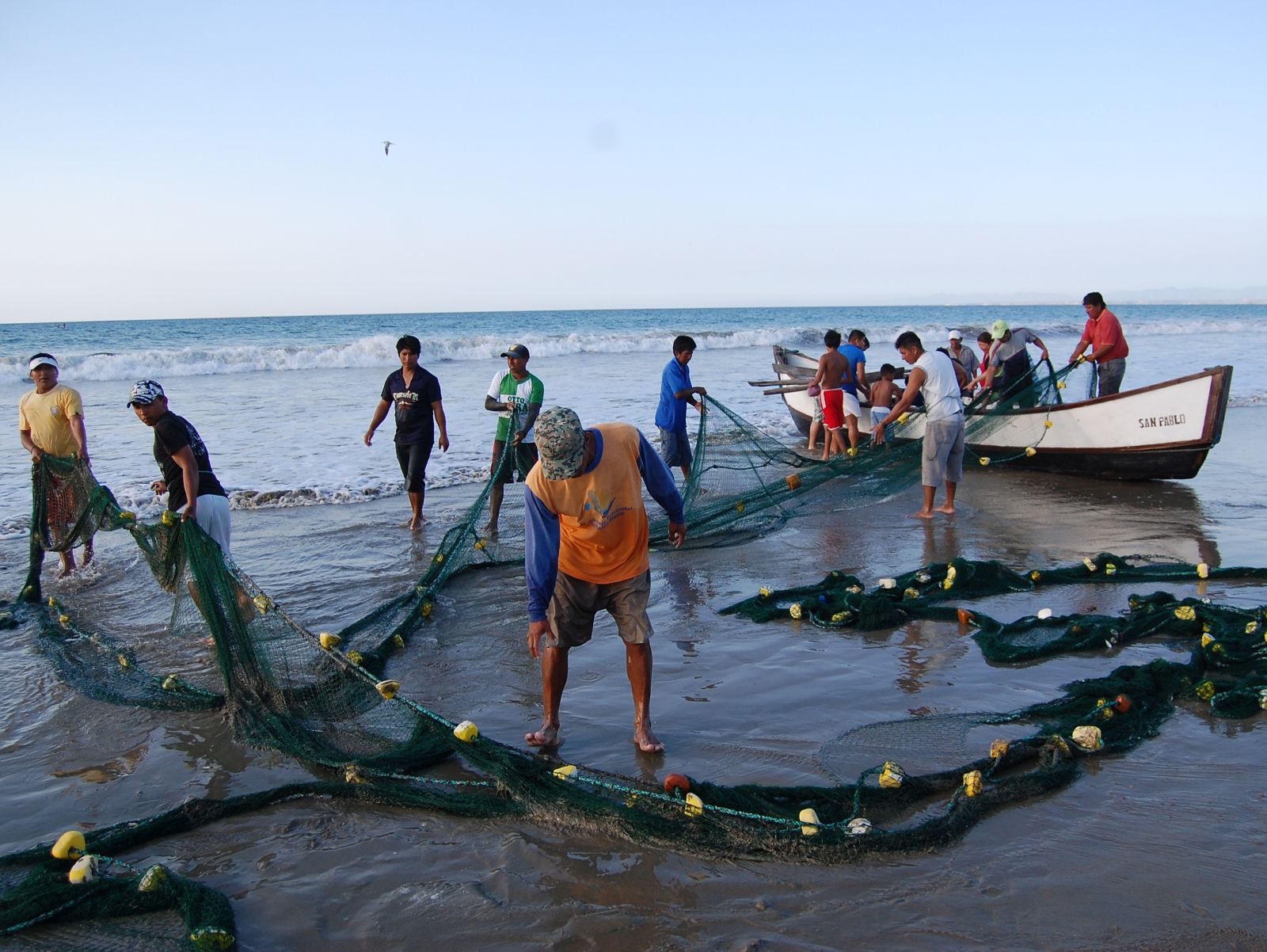 Frequent heatwaves, ocean acidification and pollution put the livelihoods of fishermen at stake. Fishermen in south-west Ecuador.