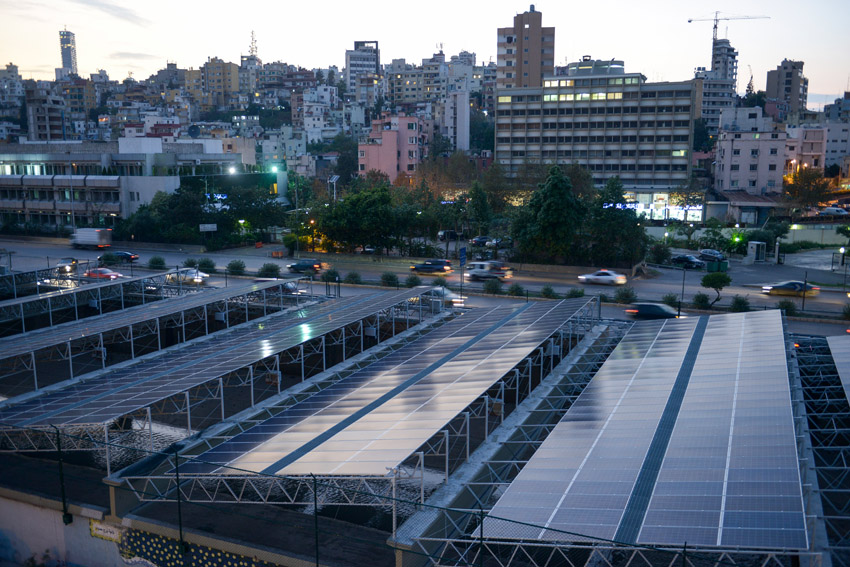 Renewable energy industries generate jobs worldwide. Solar panels on the Beirut River in Lebanon.
