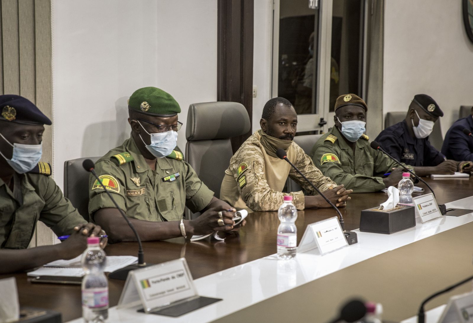 The military under Colonel Assimi Goita (centre) has taken over the government in Mali.