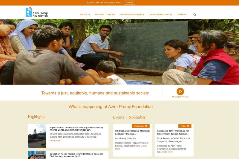 http://azimpremjifoundation.org/ screenshot Azim Premji Foundation
