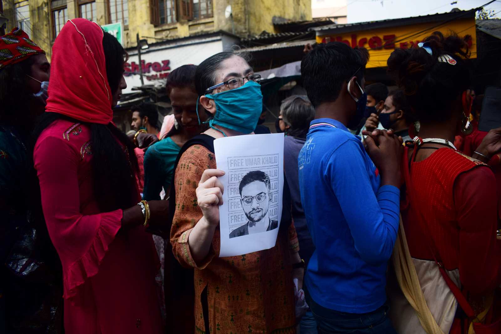 picture alliance / Pacific Press / Santarpan Roy Protestors demanding freedom for Umar Khalid in Kolkata in early 2021.