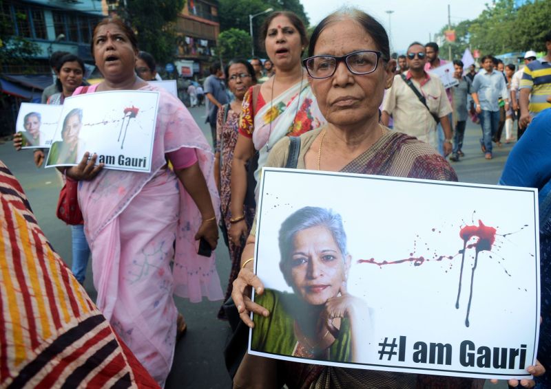 Protestors commemorating Gauri Lankesh, the murdered Bangalore-based journalist.