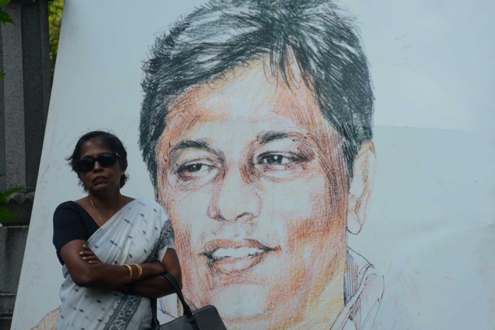 picture-alliance/NurPhoto/Akila Jayawardana Commemorating Lasantha Wickrematunge, a slain journalist, in 2020.