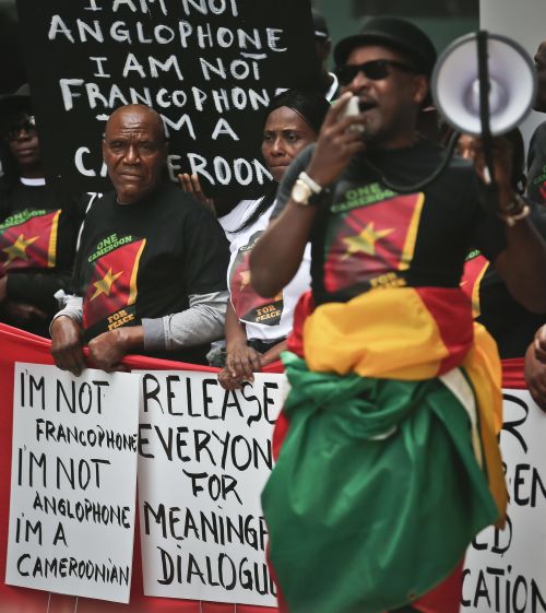 Matthews/picture-alliance/AP Photo In the case of Cameroon, the split between the Francophone majority and the Anglophone minority make a shared understanding of “national unity” difficult: opponents of President Paul Biya’s repressive action during his visit for the UN General Assembly in New York in September.
