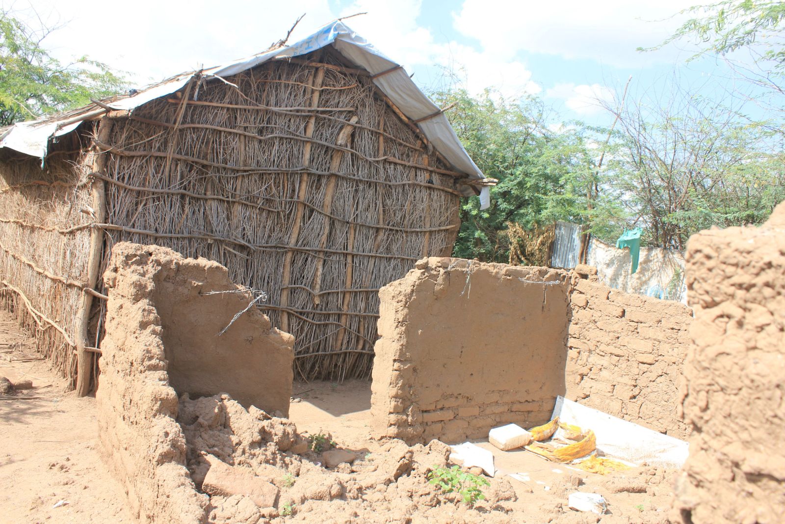 This mud-brick house collapsed after a flood.