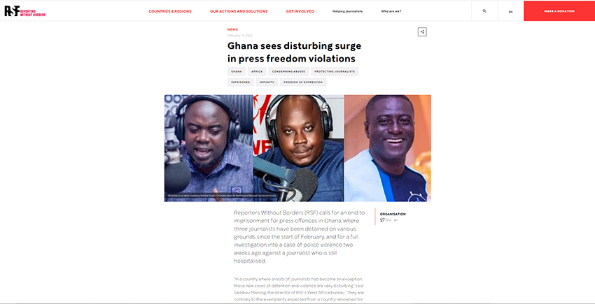 Screenshot – RSF - https://rsf.org/en/news/ghana-sees-disturbing-surge-press-freedom-violations