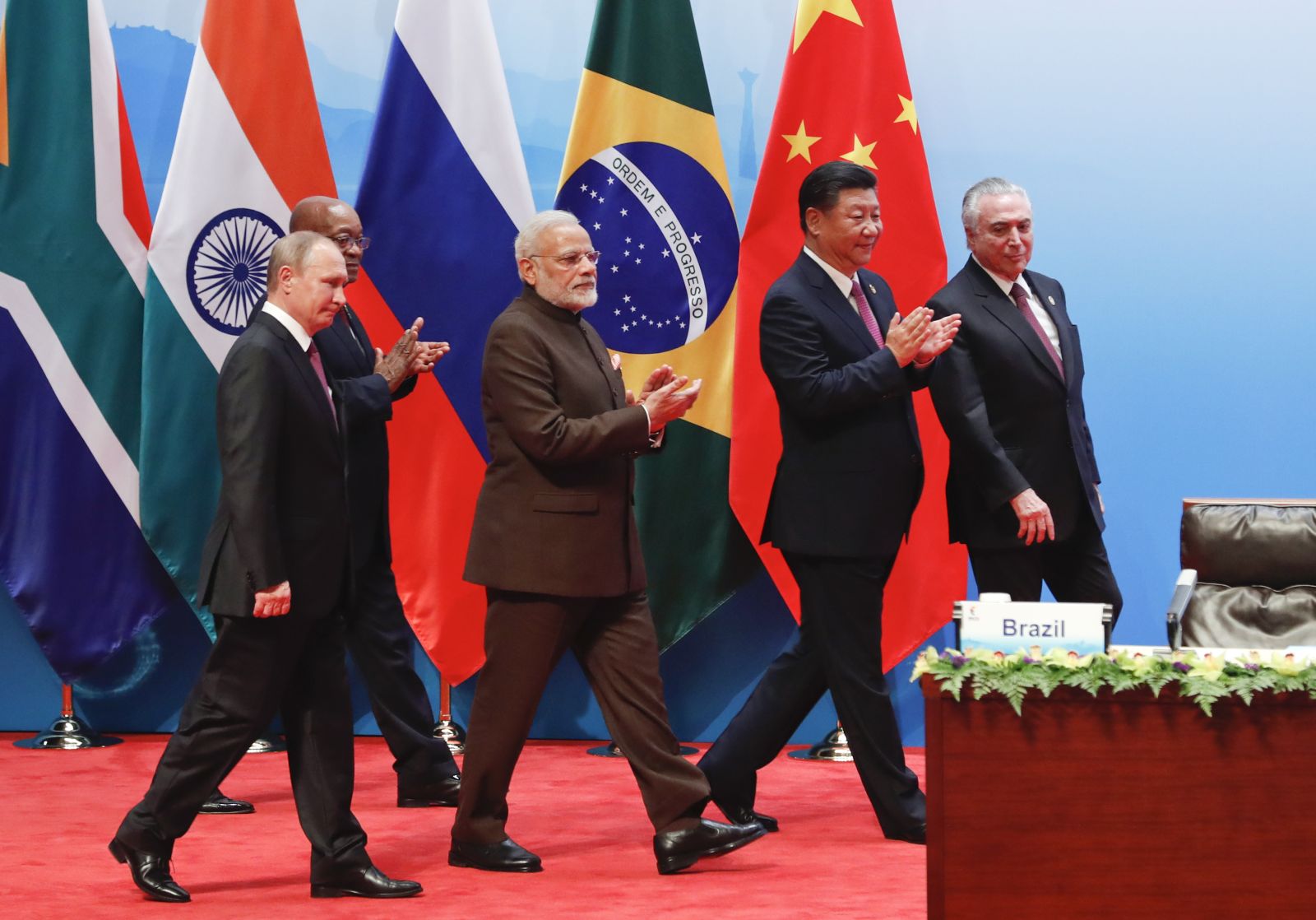 picture-alliance/AP Images No coherent vision: BRICS leaders in Xiamen, China, in 2017.