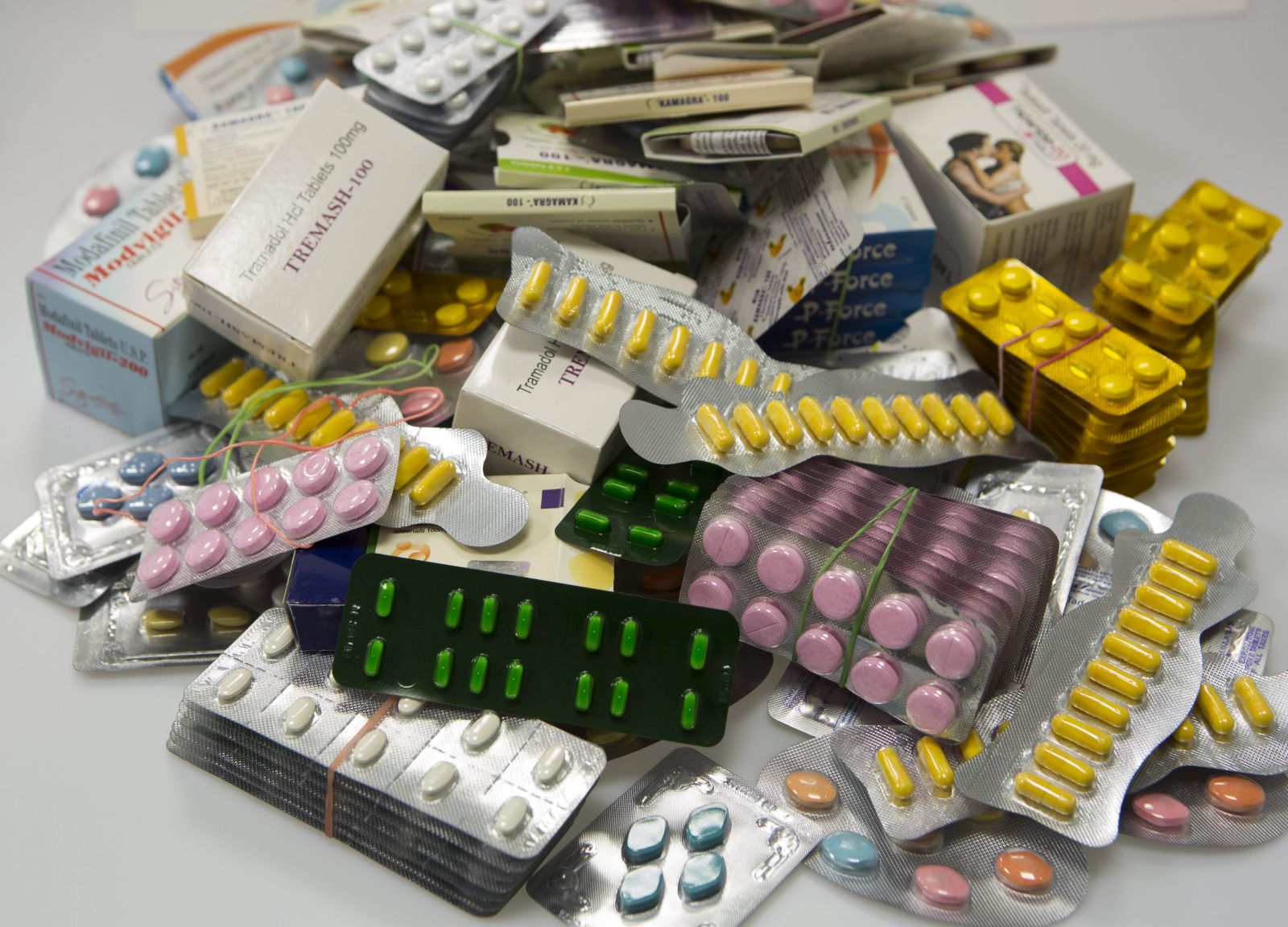 Illegal and counterfeit medicines seized by German customs officers.