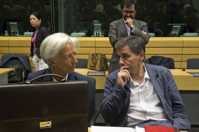 Deeply involved in EU affairs: Christine Lagarde, IMF managing director, with Euclid Tsakalotos, the Greek finance minister, in Brussels in July 2015.