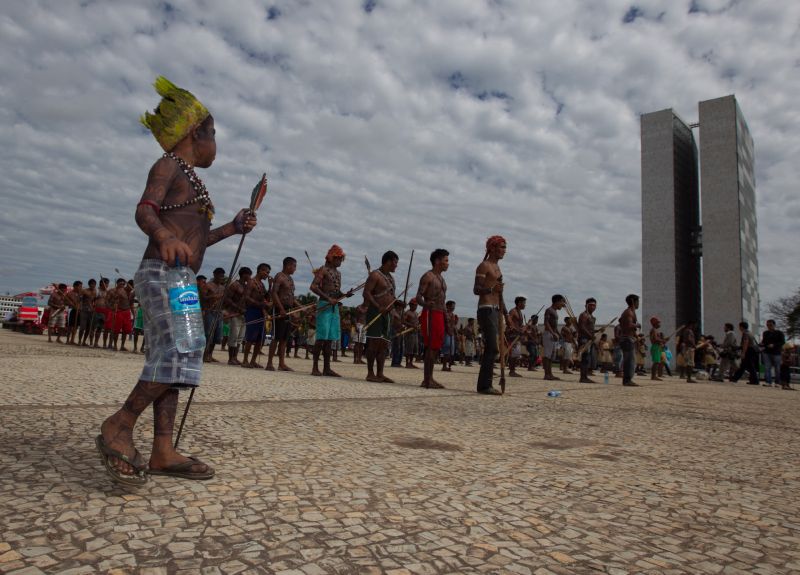 Indigenous people protest against Belo Monte dam in Brasilia in 2013.