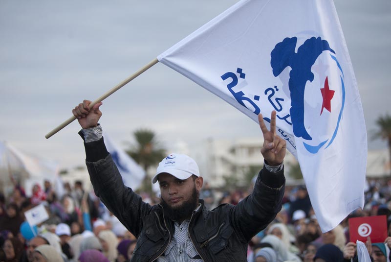 Thierry BrŽsillon/Godong/Lineair Ennahda-Anhänger auf einer Demonstration vor der Wahl der verfassungsgebenden Versammlung im Oktober 2011.