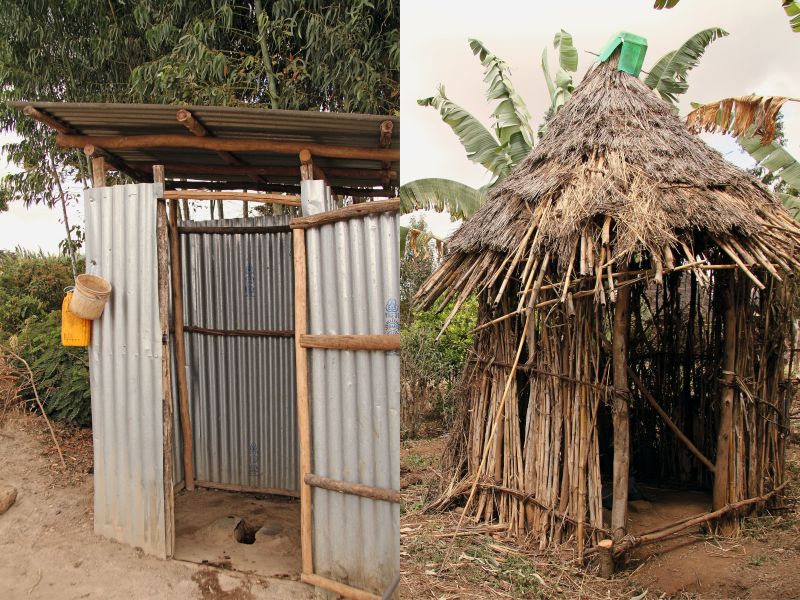 In the district of Meskan, only very few people have access to an improved latrine (left), most people have a traditional latrine (right), while 43 % of the households do not have access to any latrine.