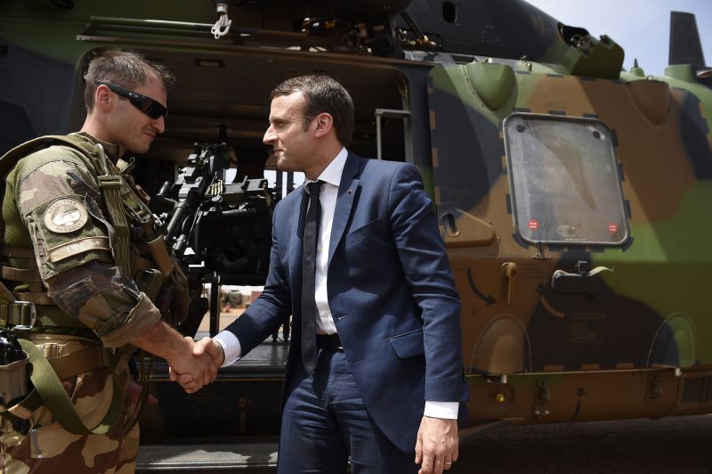 French President Emmanuel Macron visiting the troops of France’s Barkhane counter-terrorism operation in Gao, northern Mali, in May.