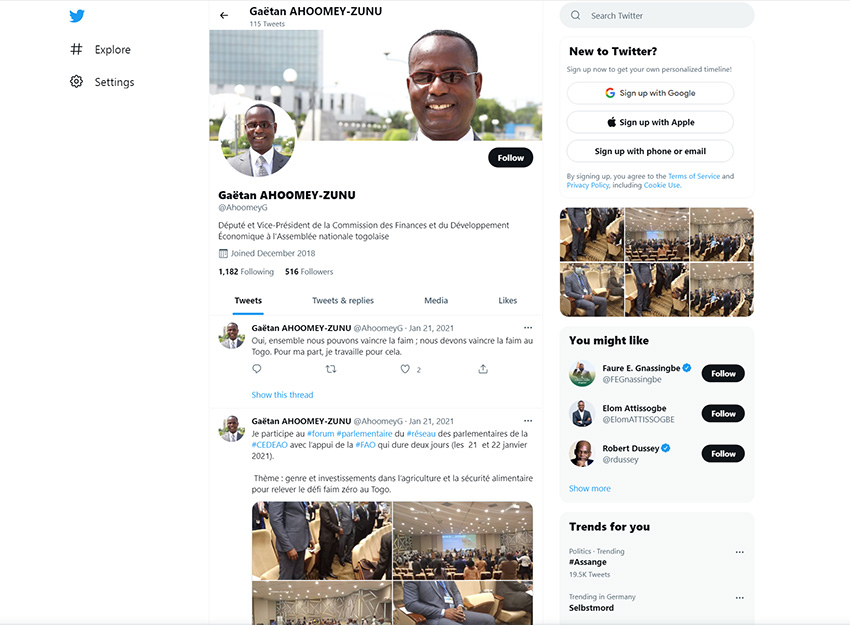 Twitter Gaëtan Ahoomey-Zunu is the first parliament member in Togo with a disability.