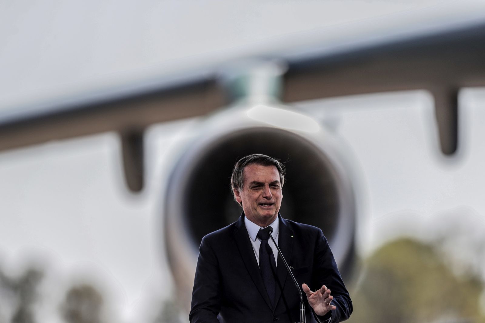 Distorted ideas of national greatness: Bolsonaro speaking on the occasion of an aircraft delivery to the military in September 2019.