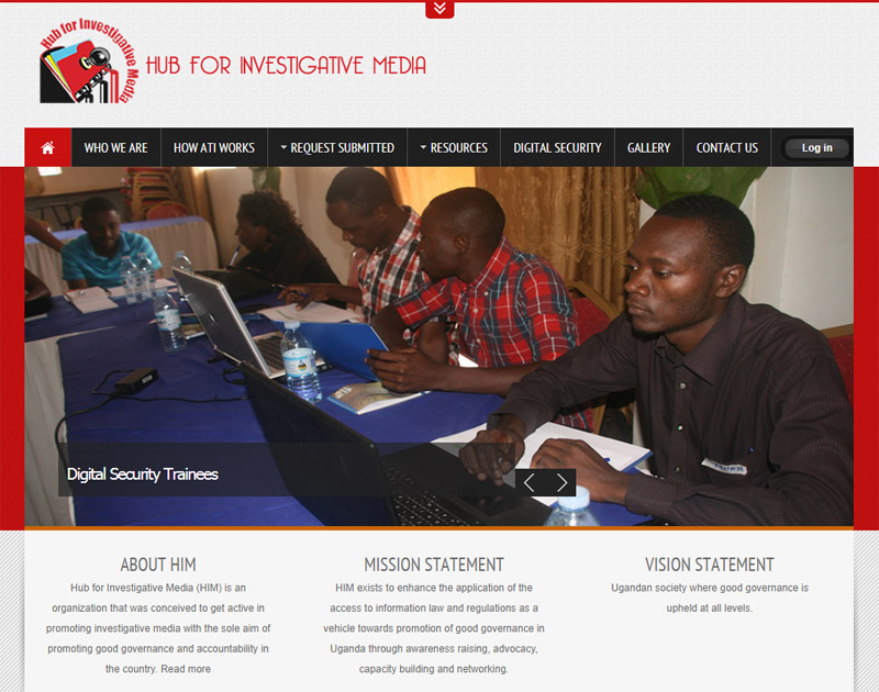 Screenshot: http://www.him-ug.org/ Die Website des Hub for Investigative Media.