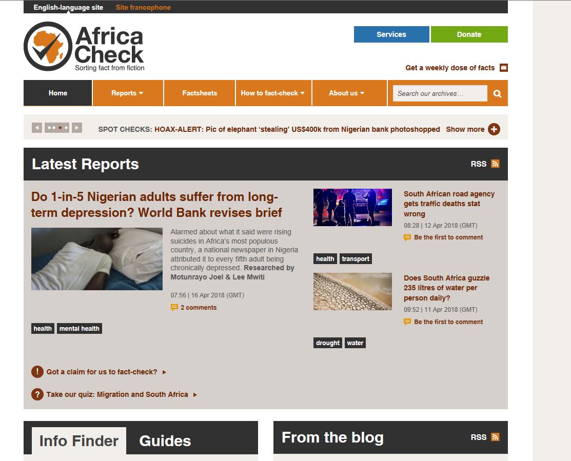 Screenshot: https://africacheck.org/ Screenshot: https://africacheck.org/