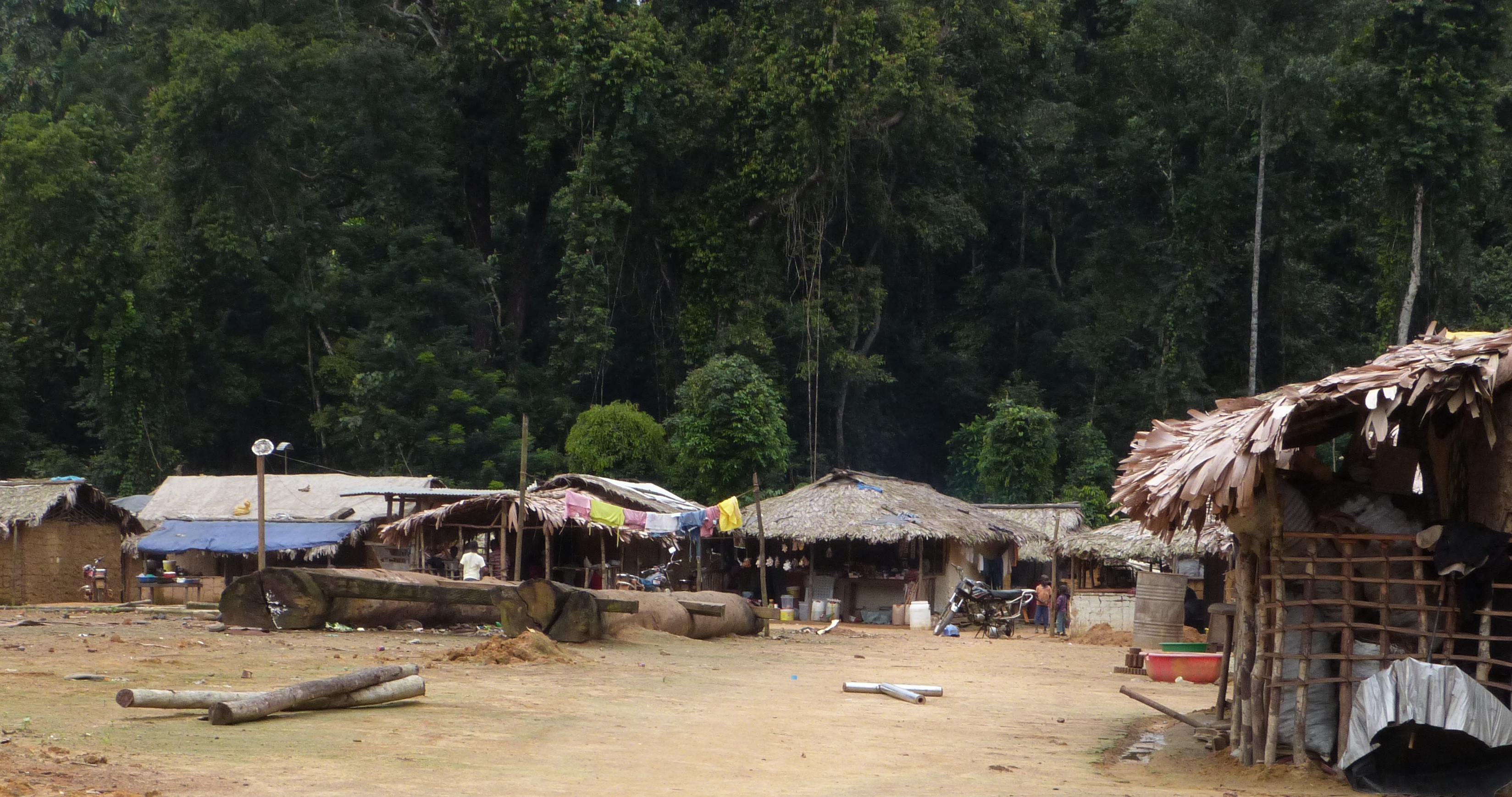Illegal loggers’ camp, subsequently used by informal miners.
