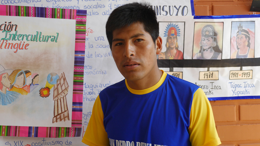 Vierecke David Coca Coyo plans later to return to his home village and teach in Quechua.