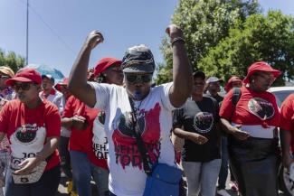 South African health-care workers demonstrating in Johannesburg in March for better pay.