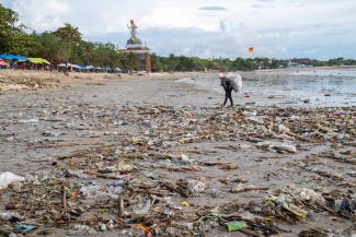 Vacation on a plastic beach: trash washed up on Bali.